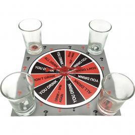 Joc de societate cu 4 pahare de shoturi din sticla flippy, ruleta norocului, pentru petreceri, 17x17x7.5cm