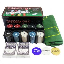 Set de poker complex cu 200 de jetoane flippy, include 2 seturi de carti, texas hold`em set, portabil, cutie depozitare