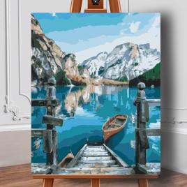 Set pictura pe numere (panza) barci pe lacul bries 50x40 cm
