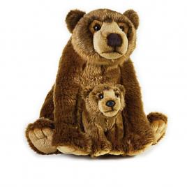 Urs grizzly cu pui 31 cm-jucarie din plus national geographic