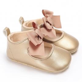 Pantofiori cu fundita drool (culoare: auriu, marime: 6-12 luni)