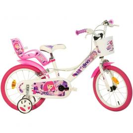 Bicicleta copii dino bikes 16 inch fairy alb si roz