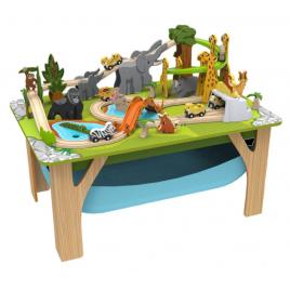 Circuit din lemn cu masinute si masa de joaca incluse aventura safari