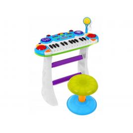 Instrument muzical malplay orga electronica cu microfon si scaun, 45 cm, albastru si verde