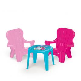 Masuta cu 2 scaunele, roz - unicorn - dolu
