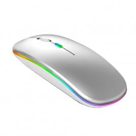 Mouse Wireless Reincarcabil, Iluminare RGB, Bluetooth 5.1 si 2.4GHZ, Reglabil 800/1200/1600DPI, Silentios, Ergonomic, Gri
