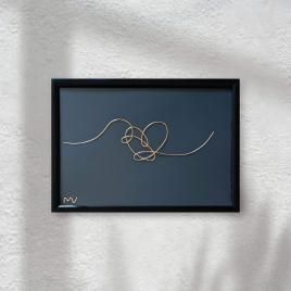 Love, tablou din fir continuu de sarma placata cu aur, 14×19 cm