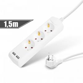 Prelungitor 3 x 1,5 mm² - 1,5 m - cu 2 x usb