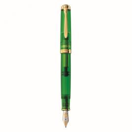 Stilou souveran m800 f green demonstrator, penita aur 18k, accesorii placate cu