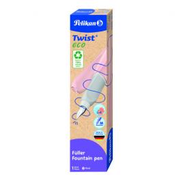 Stilou twist din material reciclat, roz deschis, penita m, cutie carton
