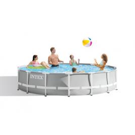 Set piscina cu cadru metal intex, pompa, scara, covor protectie si prelata