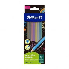 Creioane color metalizate, hexagonale, set 10 culori, varf 3mm, blister