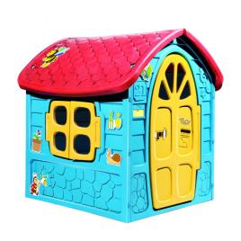 Casuta de joaca mare pentru copii dohany, albastra cu acoperis rosu, 5075k,