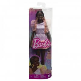 Papusa barbie fashionista afro-americana cu rochie peach