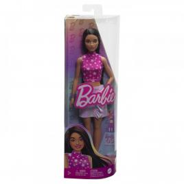 Papusa barbie fashionista bruneta cu top cu stelute