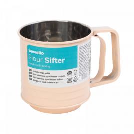 Sită de făină - mâner cu arc - culoare piersică - 15,5 x 10 x 13,2 cm