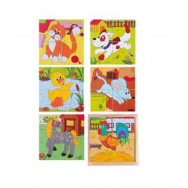 Puzzle din lemn cuburi - animale de la ferma 2 x 2