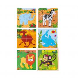 Puzzle din lemn cuburi - safari 2 x 2