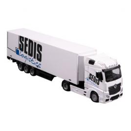 Macheta bburago 1:43 camion mercedes actros sedis logistics cu stivuitor,
