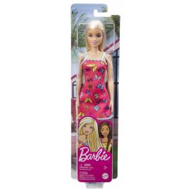 Barbie papusa clasica blonda cu rochita roz cu imprimeu cu fluturi