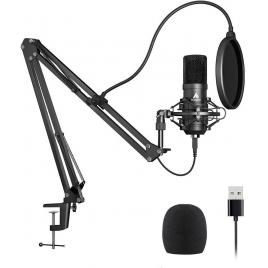 Microfon profesional maono pentru studio condenser bm800 cu stand metalic pentru podcast, streaming, gaming, karaoke