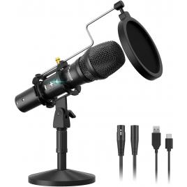 Microfon profesional dinamic maono hd300t, latenta zero, monitorizare vocala si control volum, conectare xlr sau usb
