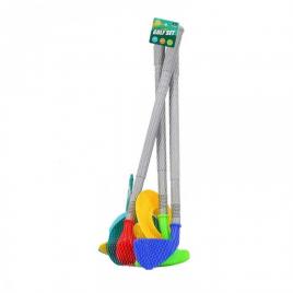 Set mini golf pentru copii, 3 crose si 2 mingi, 2 gauri, 2 popice, 50 cm, multicolor, +3 ani