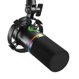 Microfon profesional dinamic maono pd200x cu lumini rgb programabile, cardioid, pentru gaming, podcast, streaming, xlr/usb