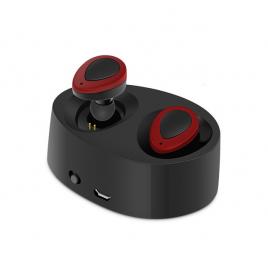 Casti Mini Twins True Wireless Stereo Bluetooth 4.1 fara fir In-Ear Earphone cu stand incarcare Black-Red