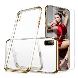 Husa telefon Apple Iphone X ofera protectie Lux Ultrasubtire Clear Shade Gold + Folie Sticla