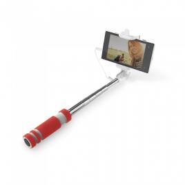 Selfie stick, 1 metru, model simplu, metal, clema prindere, rosu