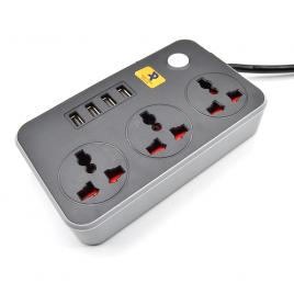 Adaptor cu 3 prize si 4 usb, e187, cablu 2.6m