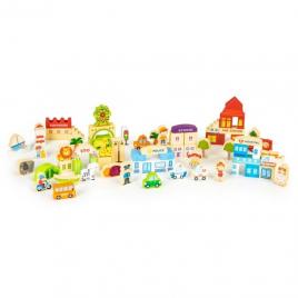 Cuburi din lemn ecotoys hm015501 zoo 120 piese