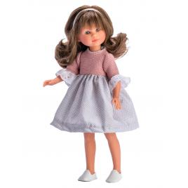 Papusa celia cu rochita gri cu roz 30 cm