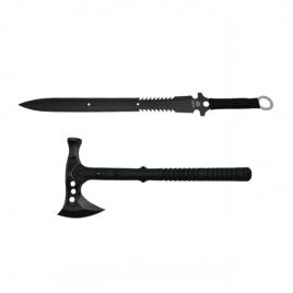 Set topor si sabie de vanatoare, ideallstore®,  negru, 39 cm, teaca inclusa