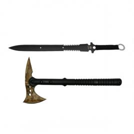Set topor si sabie de vanatoare, ideallstore®, desert camo, 39 cm