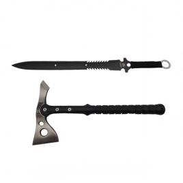 Set topor si sabie de vanatoare, ideallstore®, argintiu, 38 cm, teaca inclusa