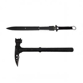 Set topor si sabie de vanatoare, ideallstore®, otel inoxidabil, negru, 39 cm, teaca inclusa