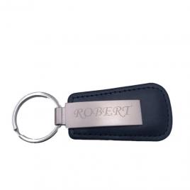 Breloc personalizat cu textul tau, metal si piele, negru, 7 cm