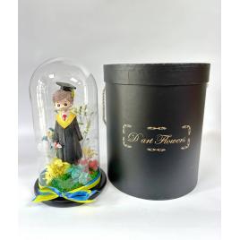 Cupola de sticla cu figurina de rasina absolvent baiat