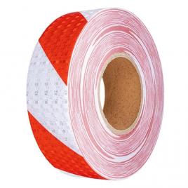 Banda reflectorizanta adeziva tip fagure - rosu-alb (rola 4cm x 23m)