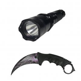 Lanterna cu electrosoc cu acumulator, led, cutit karambit antrenament inclus