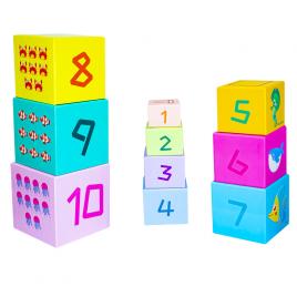 Cuburi educative stivuibile din carton - animale marine, 10 piese
