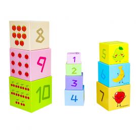 Cuburi educative stivuibile din carton fructe 10 piese