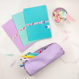 Penar oxford floral pastel, tip etui rotund, culoare lila