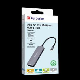 Verbatim usb-c pro multiport hub cmh-08 2 x hdmi | 3 x usb-a | sd | microsd |