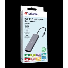 Verbatim usb-c pro multiport hub cmh-13 2 x hdmi | dp | rj45 | usb-a 3.2 gen2 |