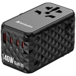 Verbatim uta-10 gan iii 140w universal travel adapter with 2 x usb-c® pd 3.1 &