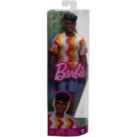 Barbie papusa baiat fashionistas cu tricou cu dungi albe si portocalii si