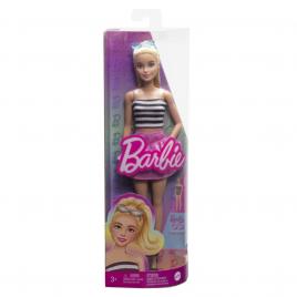 Barbie papusa barbie fashionista blonda cu parul prin in coada si fusta roz